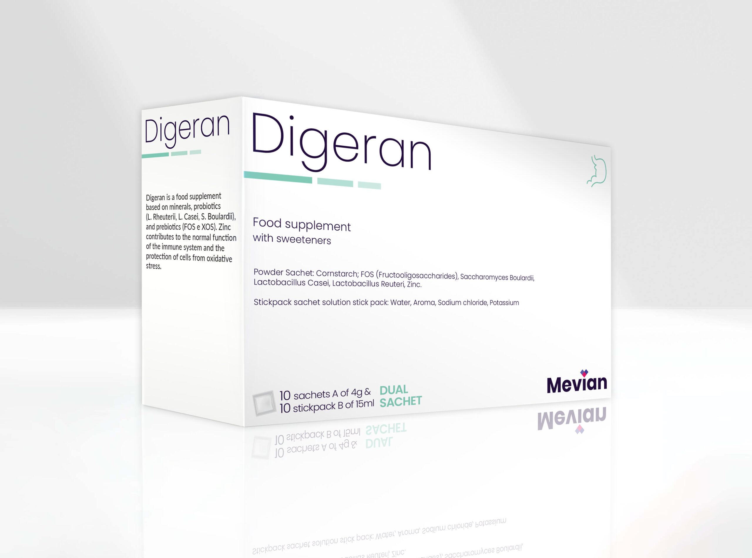 Digeran balances the intestinal flora, boosts the immune system with minerals (ORS), and provides protection of cells from oxidative stress. Ideal after liquid loss (vomiting or diarrhea).