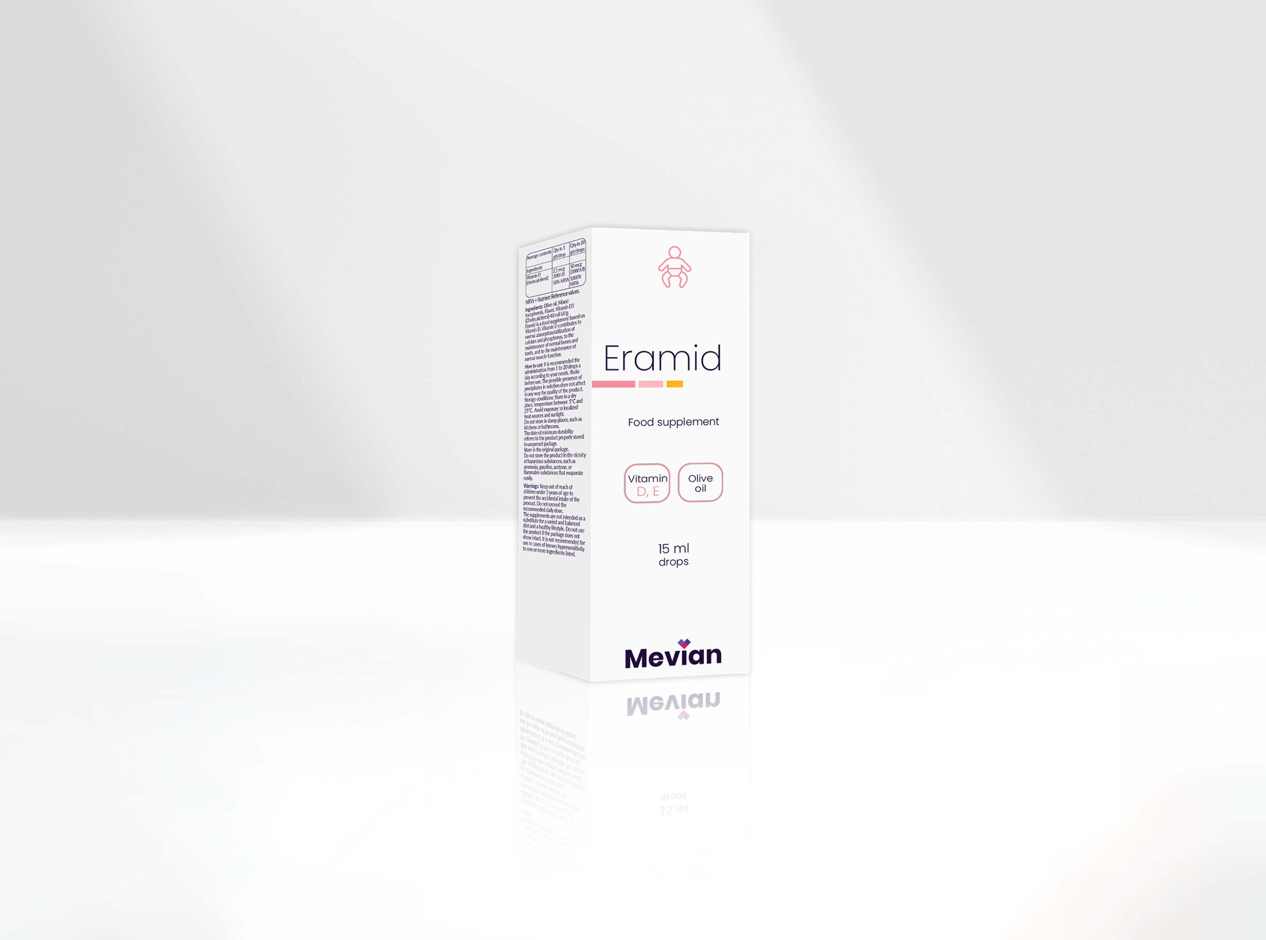 Eramid is a Liquid solution with excellent taste approved by children that contributes to the normal absorption and utilization of calcium and phosphorus that supports normal bones and teeth, and the maintenance of normal muscle function.