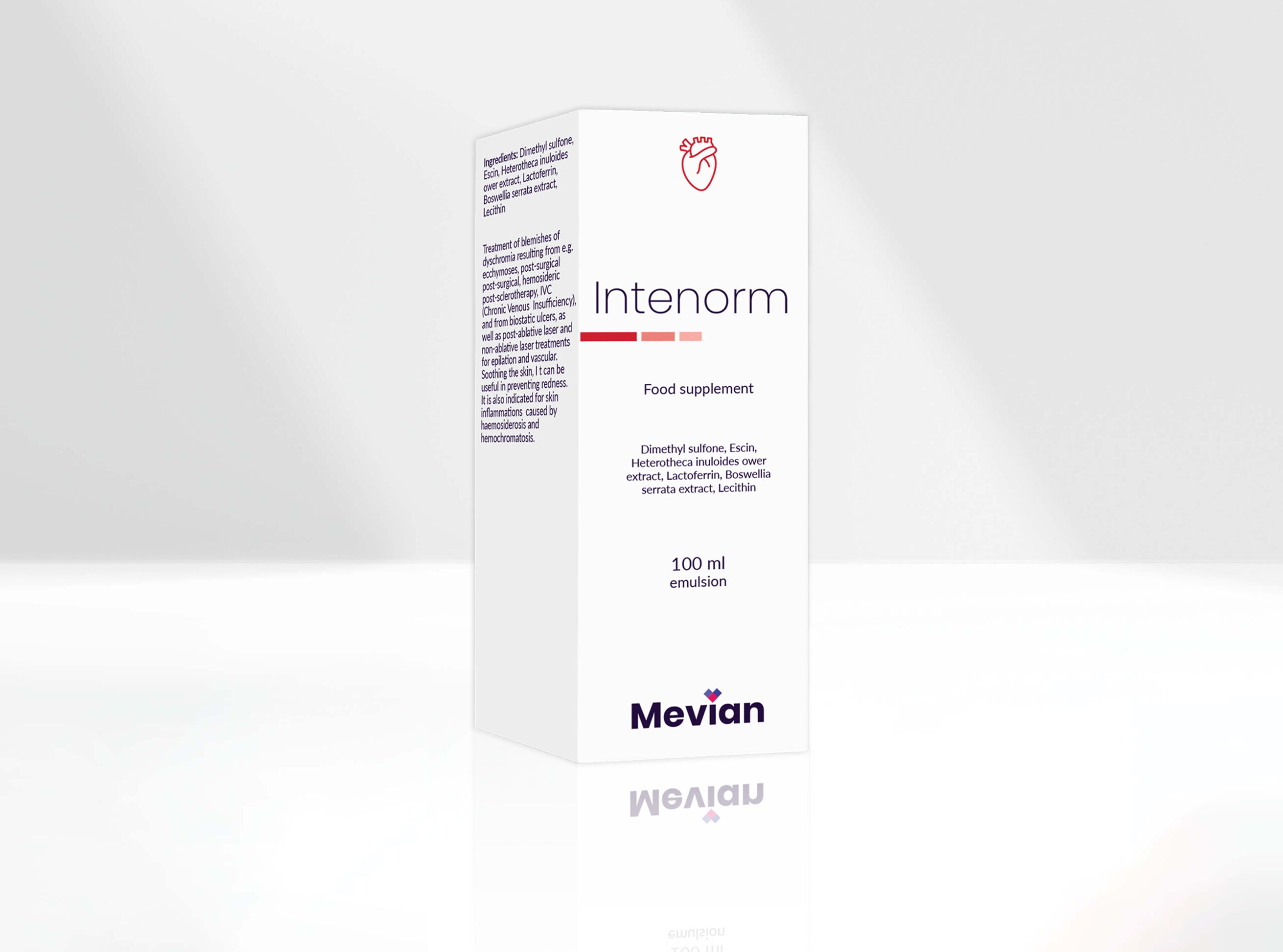 Intenorm is an effective remedy supplement for blemishes of dyschromia resulting from ecchymoses, post-surgical, hemosideric post-sclerotherapy, Chronic Venous Insufficiency, and from biostatic ulcers, as well as non and post-ablative laser treatments for epilation and vascular.