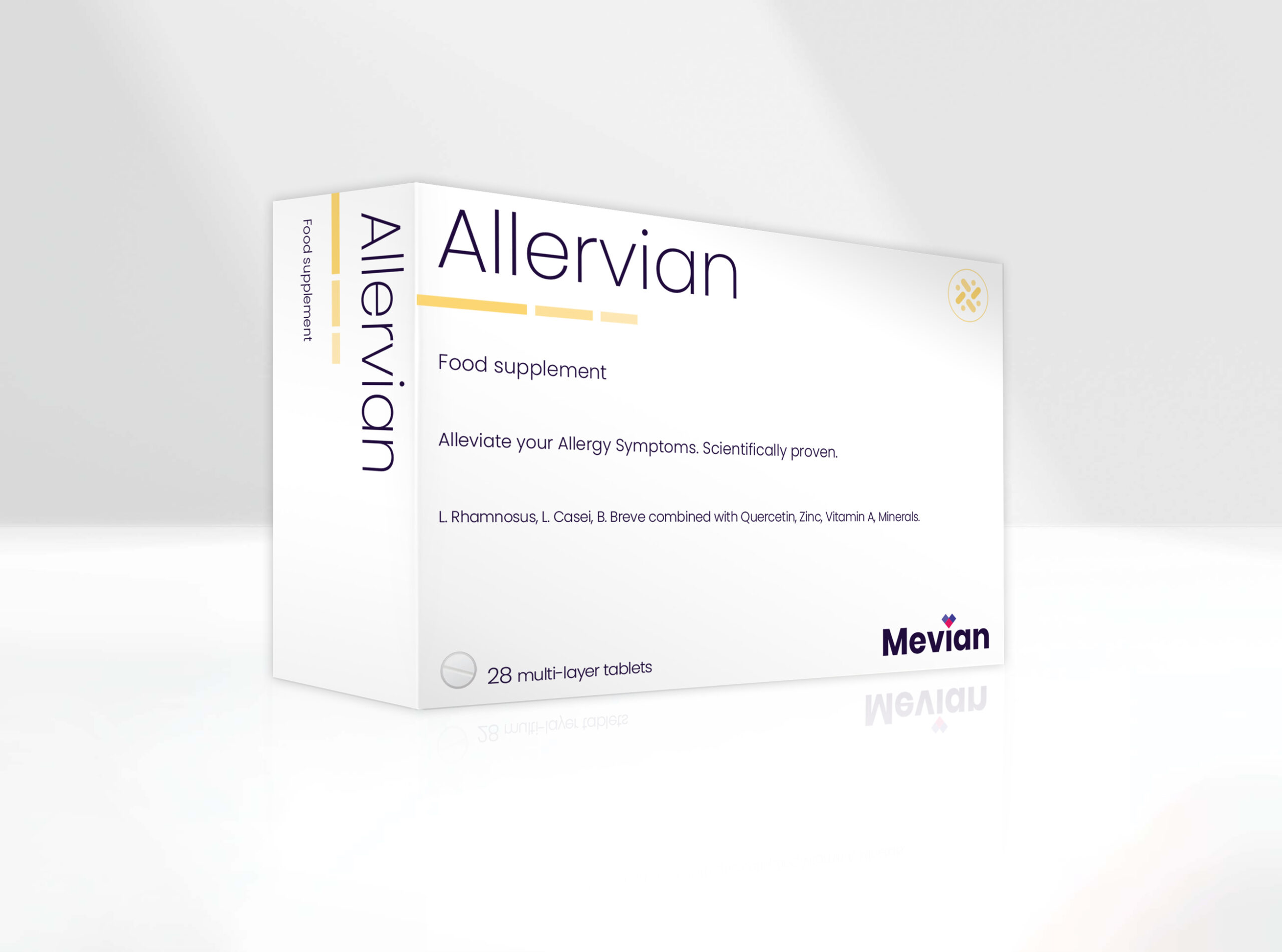 Allervian is a niche-formulated probiotics product of a multilayer tablet for supporting allergy symptom relief.