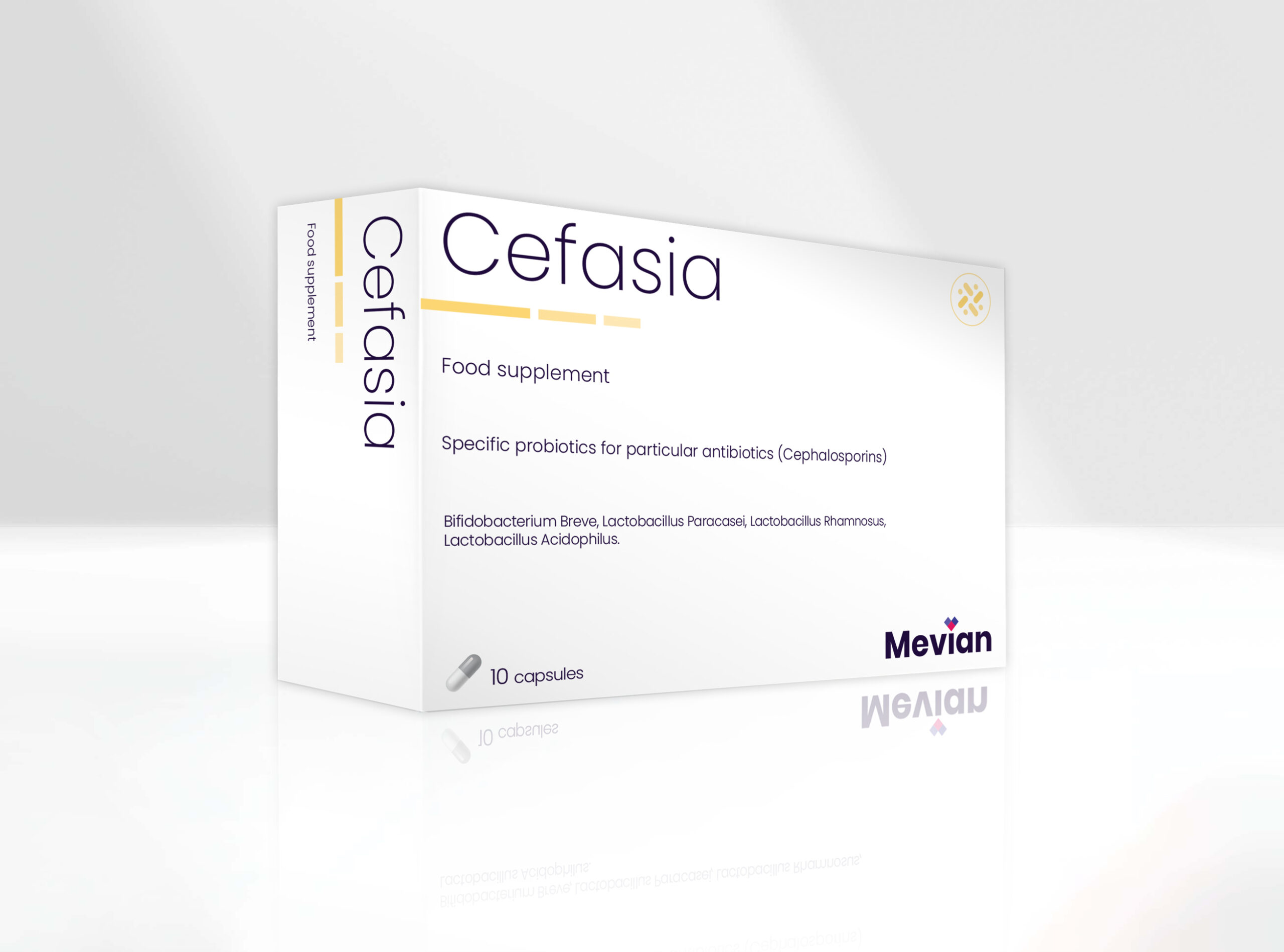 Cefasia is a novel approach in Antibiotic-Associated Side Effects (Diarrhoea, other, etc.) with strains selected for a particular group of antibiotics (Cephalosporins) based on probiotic strains' sensitivity to antibiotic activity.