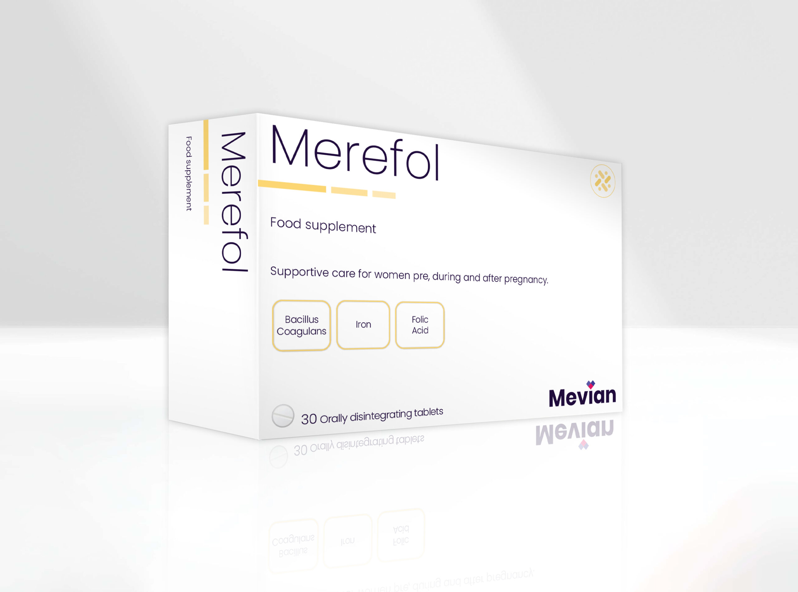 Merefol is a clinically supported probiotic of iron and folic acid that is indicated for the well-being of women pre, during, and after pregnancy and lactation.