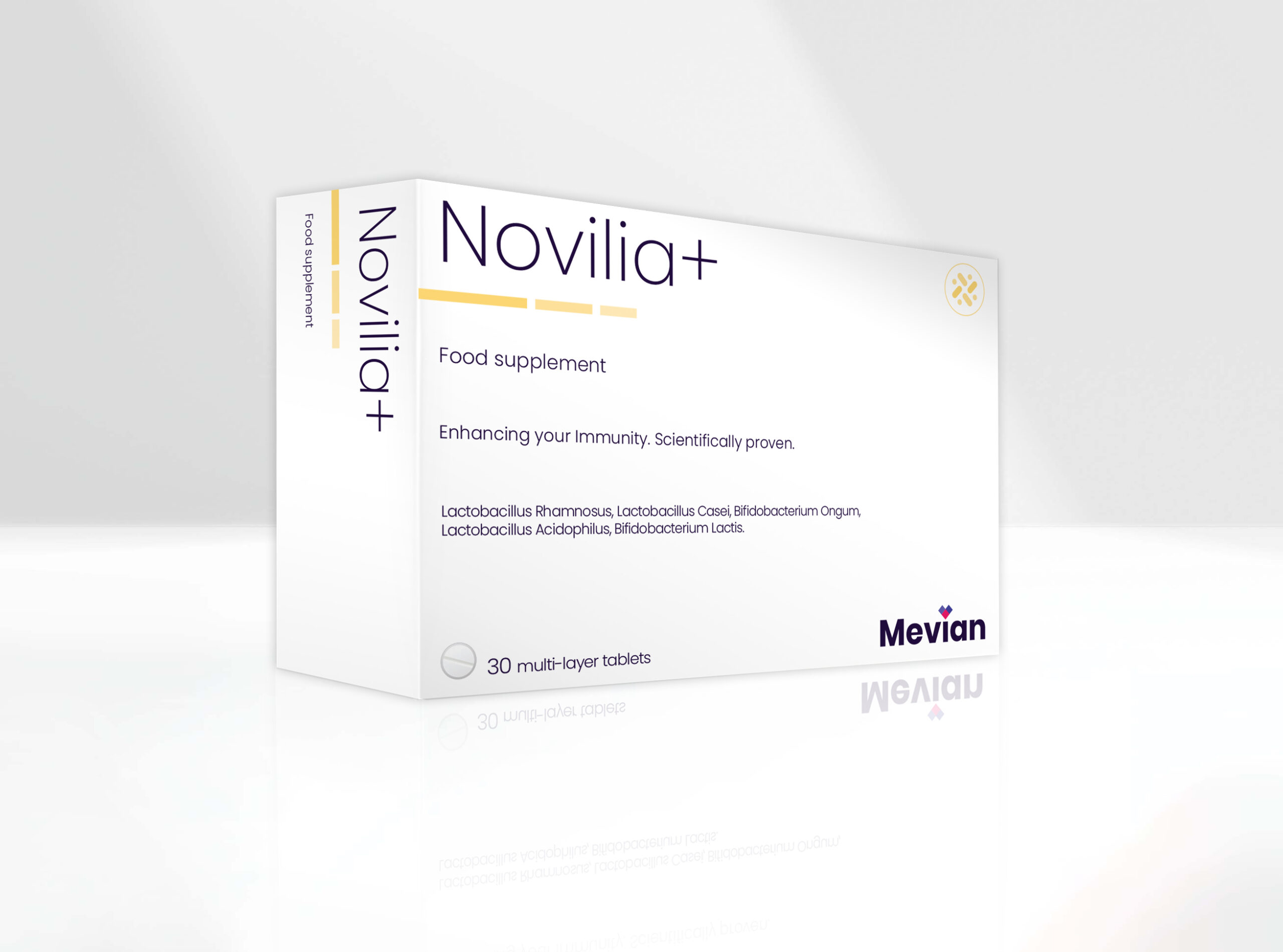 Novilia+ is a more potent version of probiotics for boosting immunity and providing soothing action of viral infection symptoms, suitable for adults and adolescents.