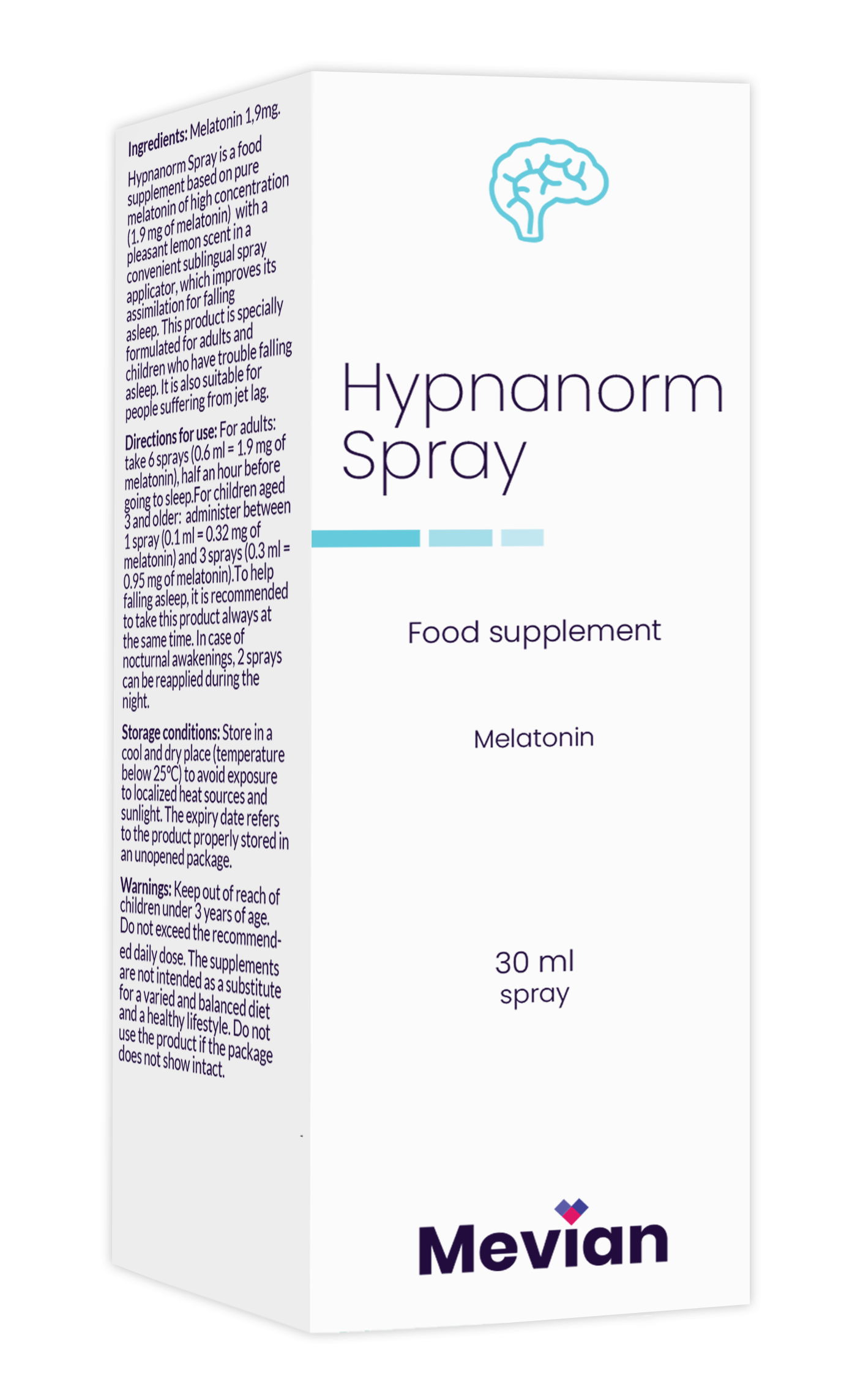 A food supplement based on pure melatonin of high concentration (close to 2.0 mg of melatonin) with an excellent light lemon scent in the most convenient sublingual spray form, which helps to improve its assimilation to help you fall asleep.<br />
This product is specially formulated for adults and children who have trouble<br />
falling asleep.<br />
